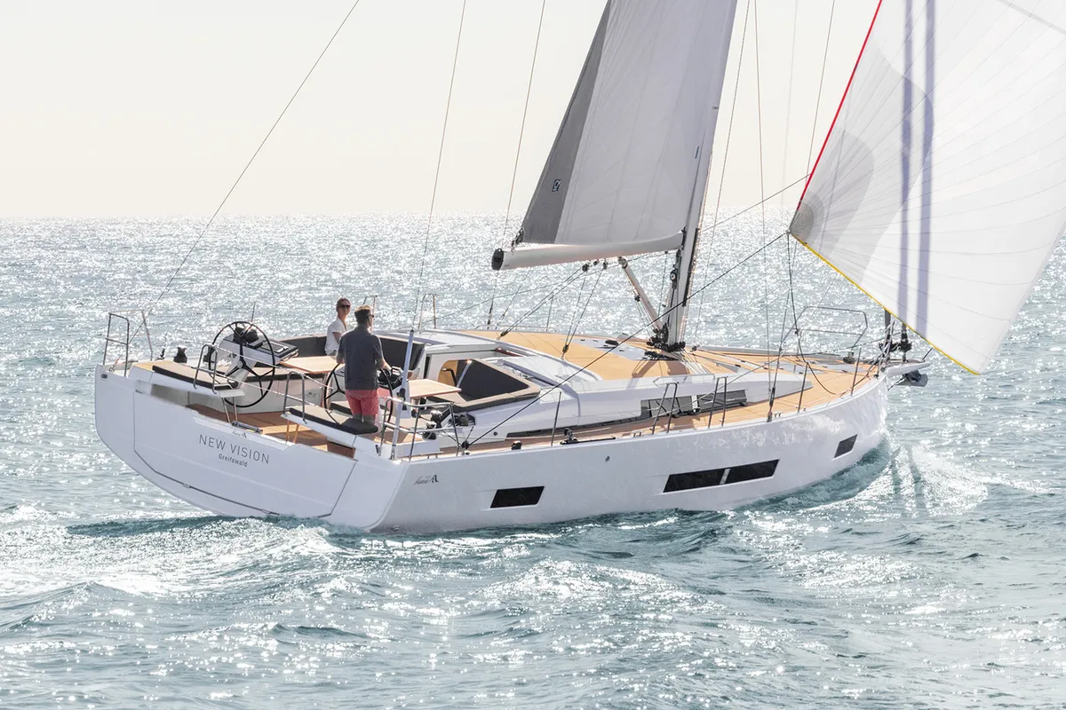 Exterior view of Solace - OW, a Hanse Yachts Hanse 460 sailboat at Općina Sukošan, Croatia