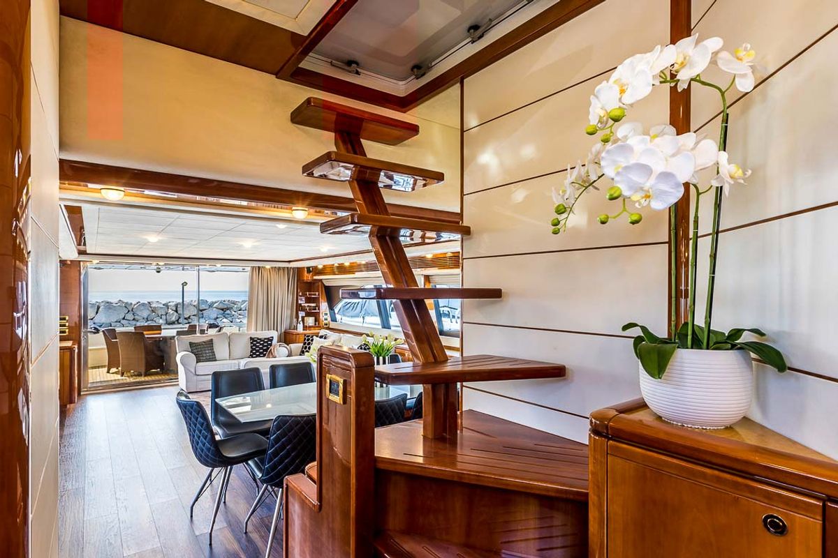 Salon of Miss Katarina, a Ferretti 880 yacht at Seget Donji, Croatia