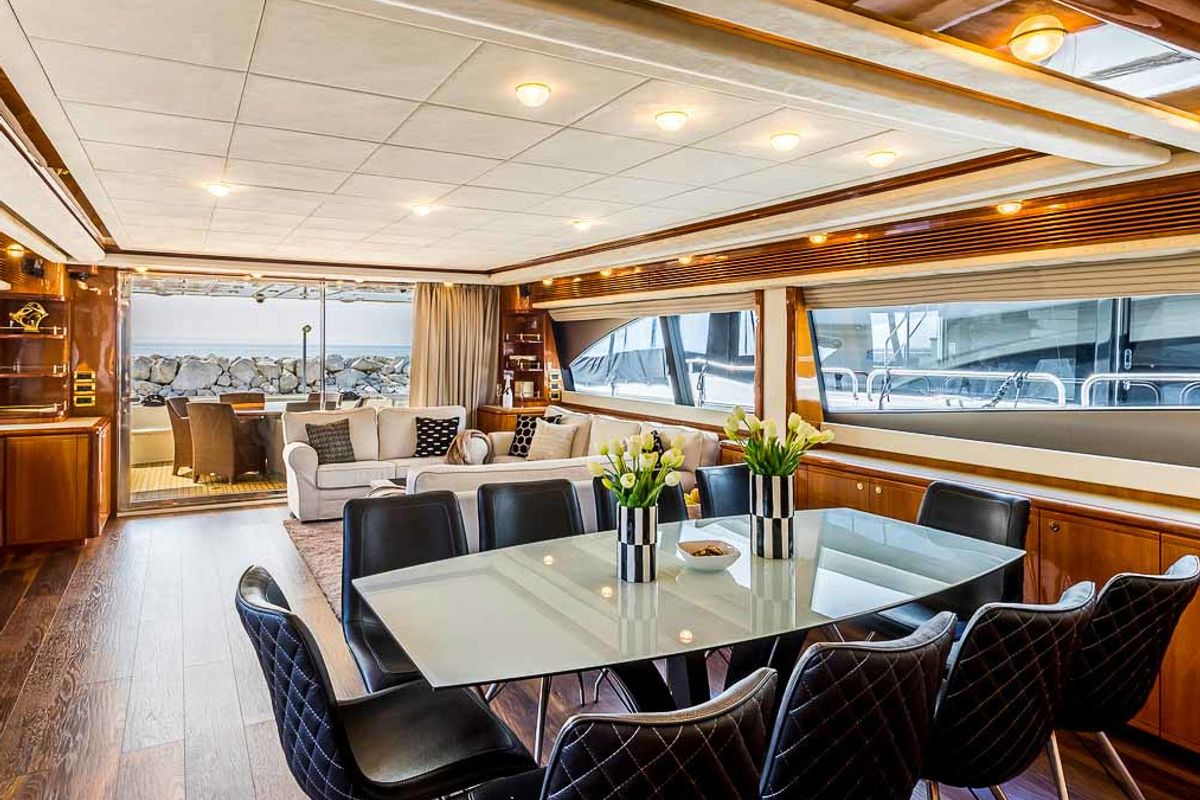 Salon of Miss Katarina, a Ferretti 880 yacht at Seget Donji, Croatia