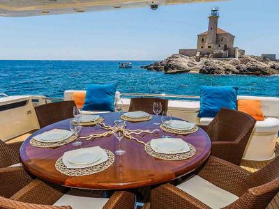 Deck of Miss Katarina, a Ferretti 880 yacht at Seget Donji, Croatia