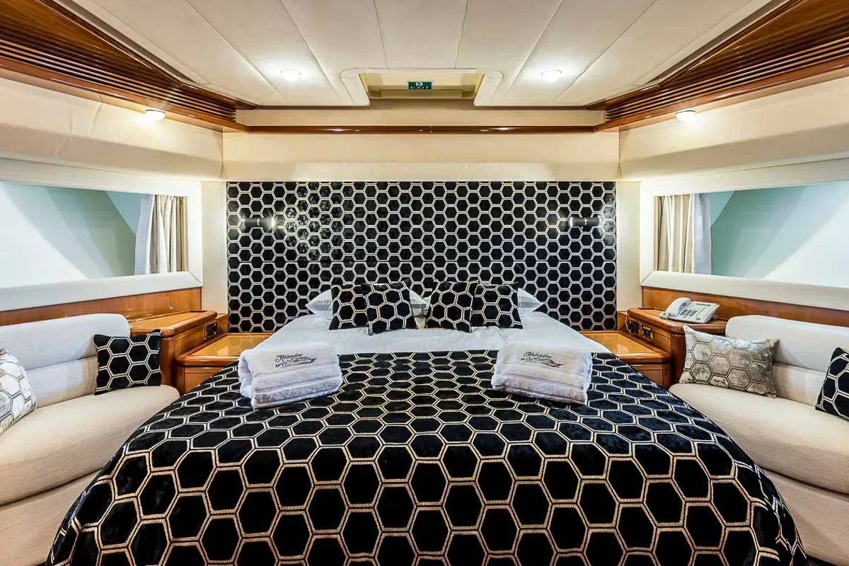 Cabin on Miss Katarina, a Ferretti 880 yacht at Seget Donji, Croatia