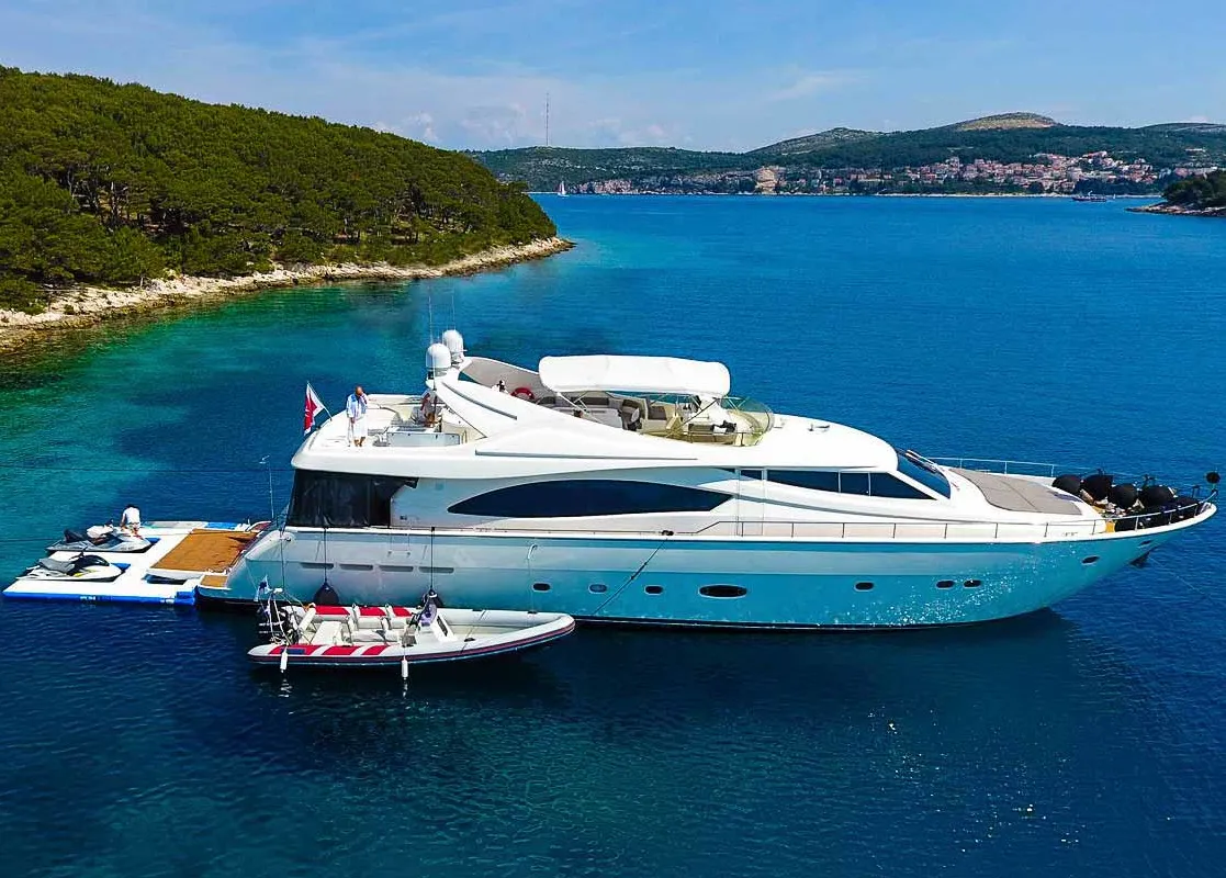 Exterior view of Miss Katarina, a Ferretti 880 yacht at Seget Donji, Croatia