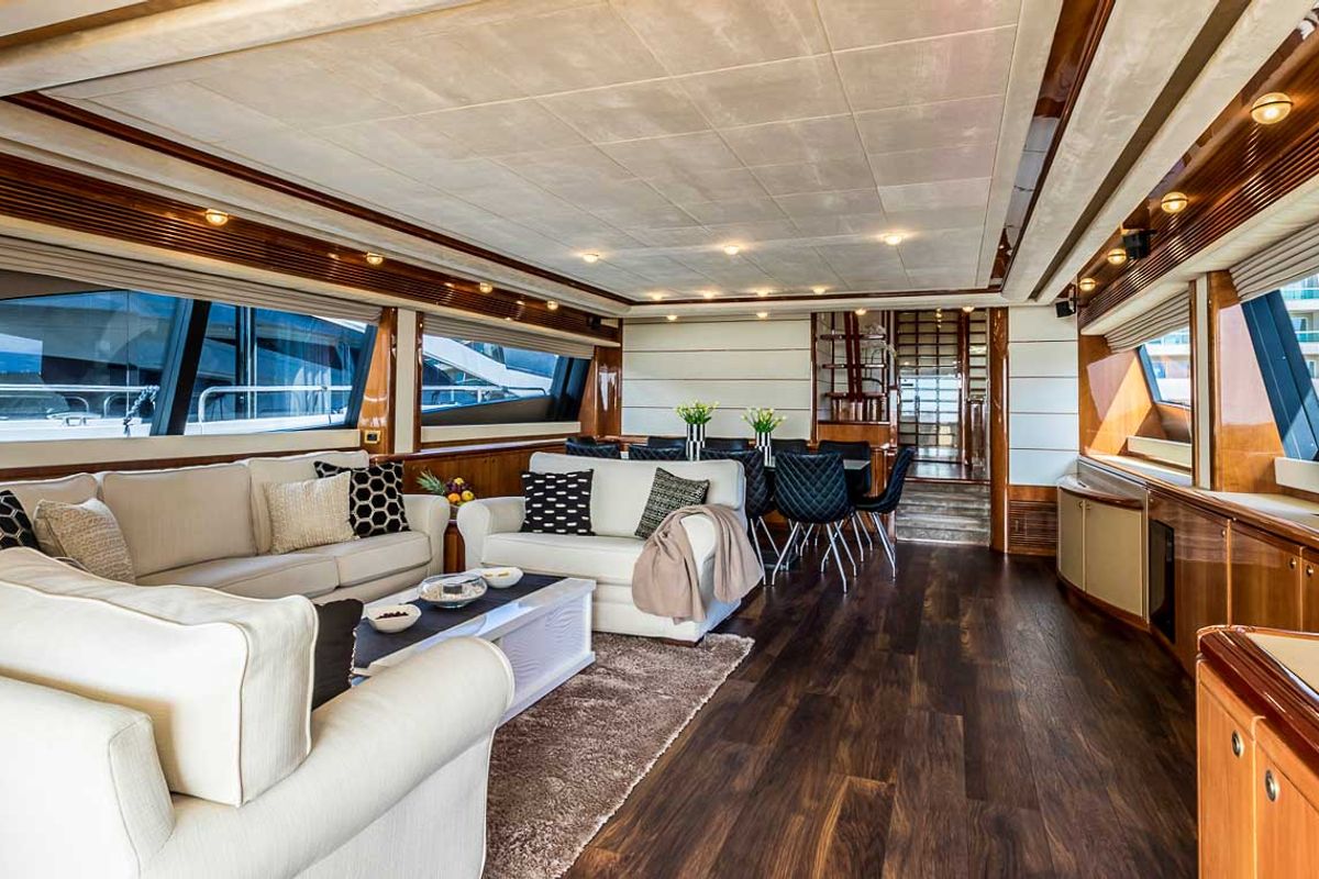 Salon of Miss Katarina, a Ferretti 880 yacht at Seget Donji, Croatia