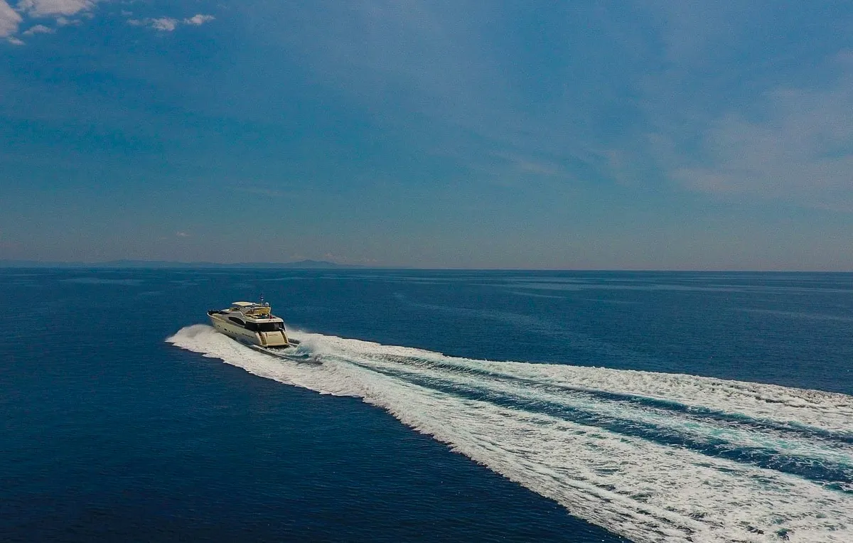 Exterior view of Miss Katarina, a Ferretti 880 yacht at Seget Donji, Croatia