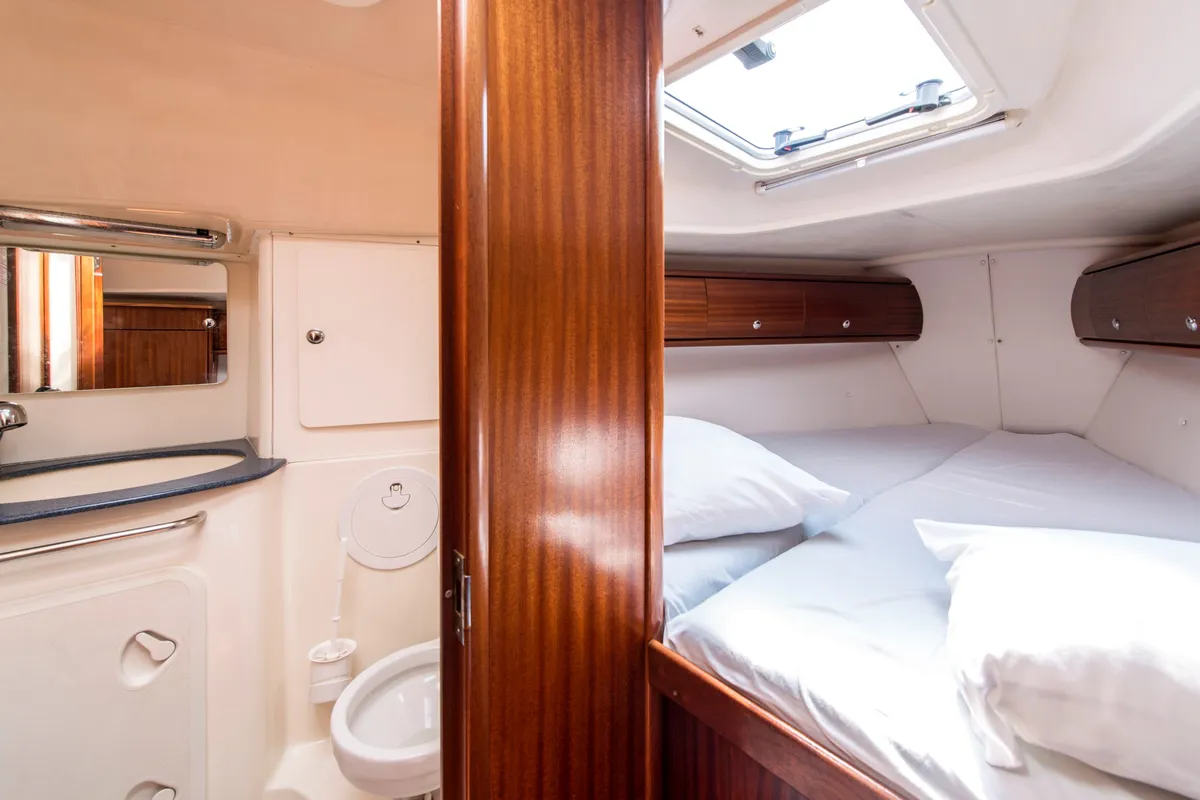 Head on Arcobaleno, a Bavaria 36 Cruiser sailboat at Sami Municipal Unit, Greece