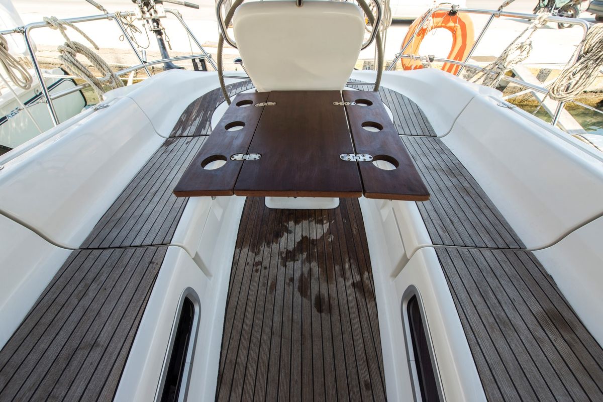 Deck of Arcobaleno, a Bavaria 36 Cruiser sailboat at Sami Municipal Unit, Greece
