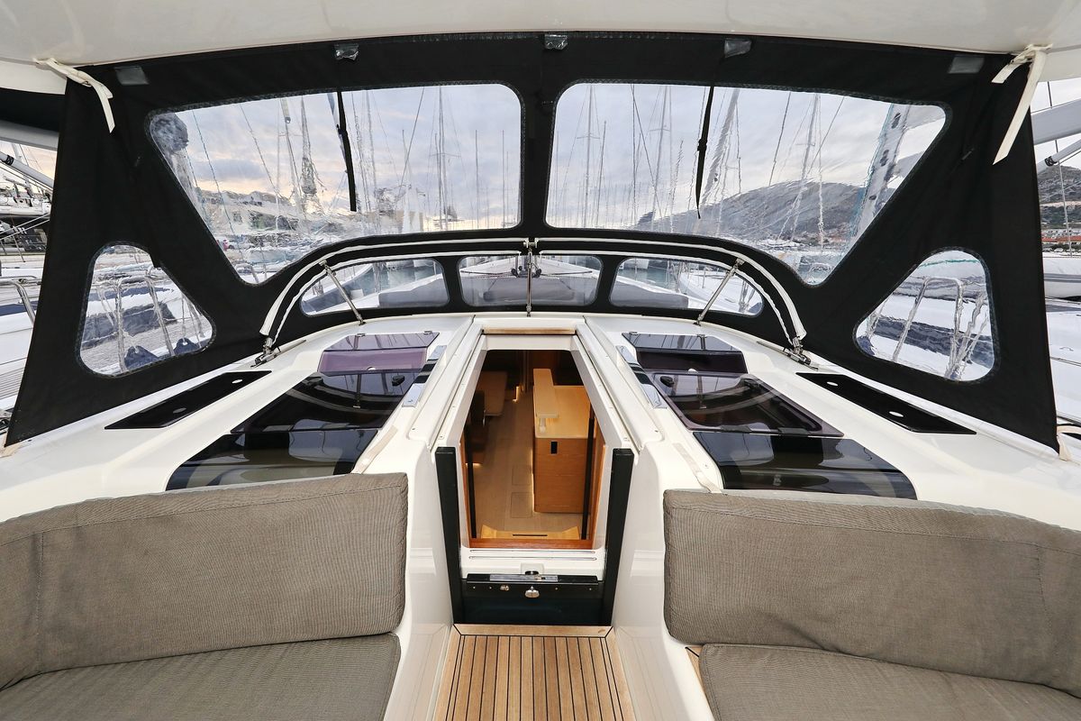 Deck of Jasmine, a Hanse Yachts Hanse 588 sailboat at Grad Trogir, Croatia