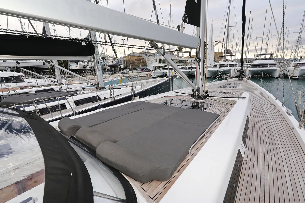 Deck of Jasmine, a Hanse Yachts Hanse 588 sailboat at Grad Trogir, Croatia