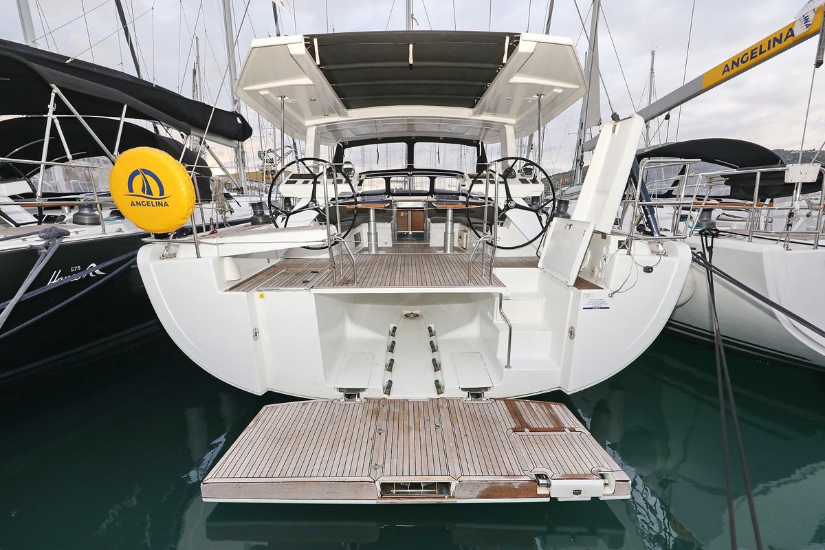 Exterior view of Jasmine, a Hanse Yachts Hanse 588 sailboat at Grad Trogir, Croatia