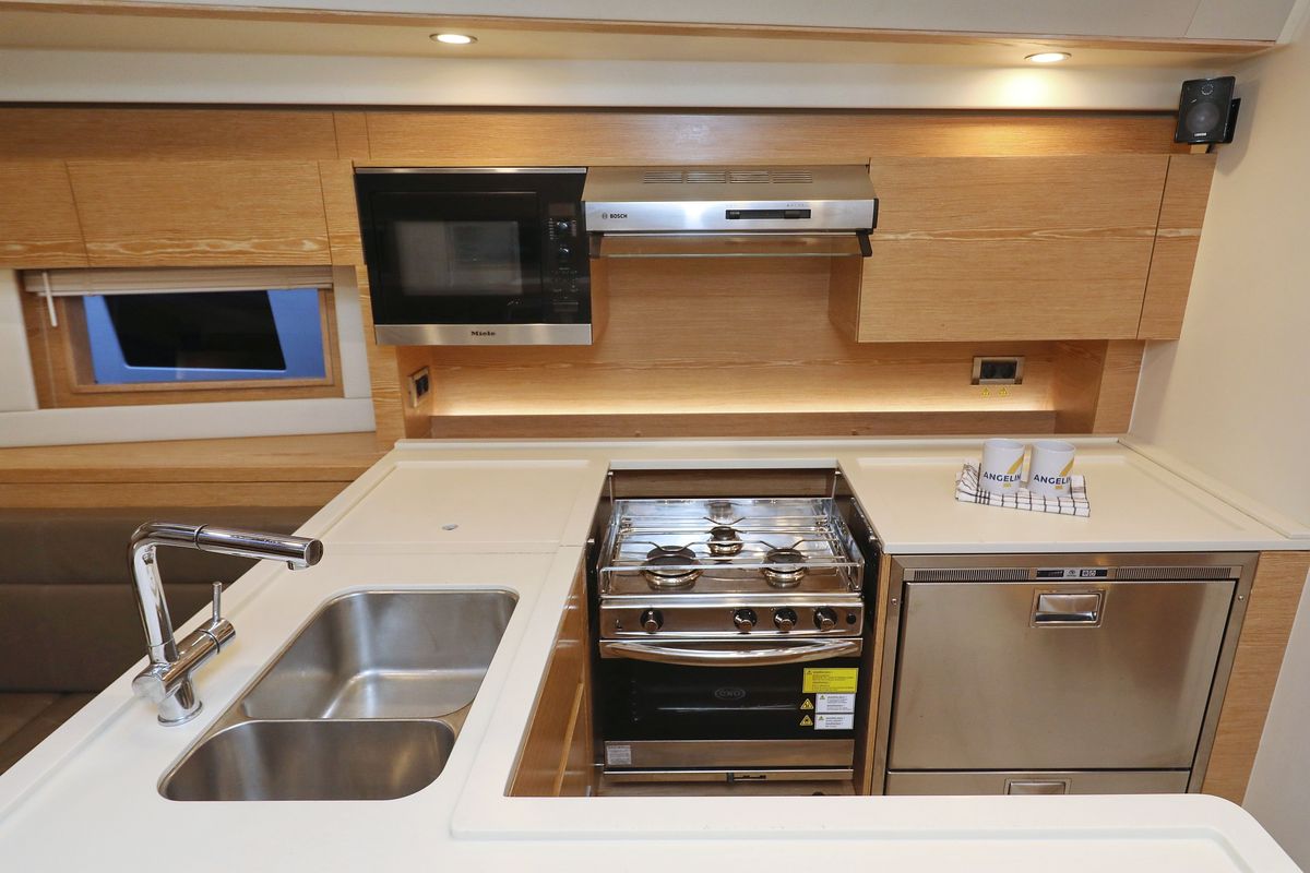 Galley of Jasmine, a Hanse Yachts Hanse 588 sailboat at Grad Trogir, Croatia
