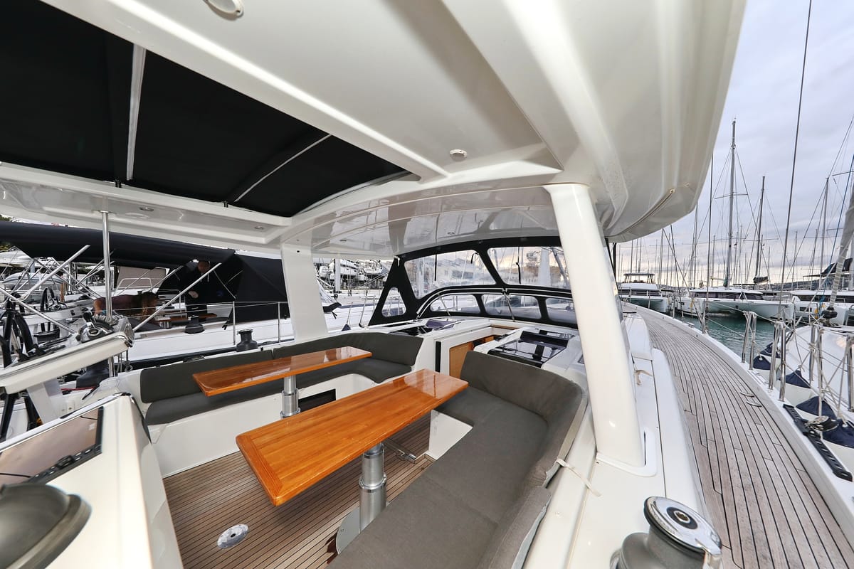 Deck of Jasmine, a Hanse Yachts Hanse 588 sailboat at Grad Trogir, Croatia