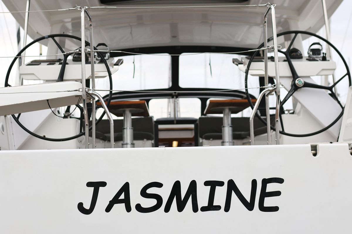 Exterior view of Jasmine, a Hanse Yachts Hanse 588 sailboat at Grad Trogir, Croatia