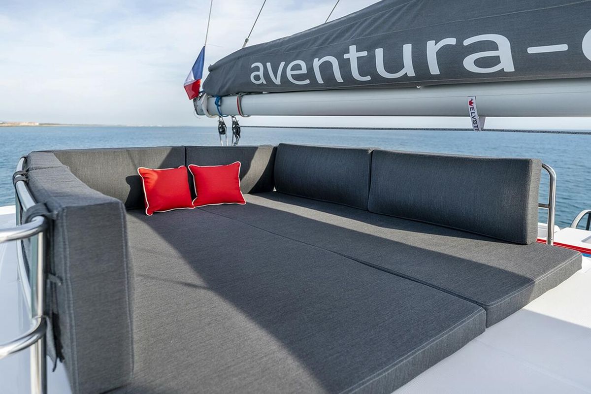 Deck of Hakuna, a Aventura Catamarans Aventura 37 catamaran at Sant Antoni de Portmany, Spain