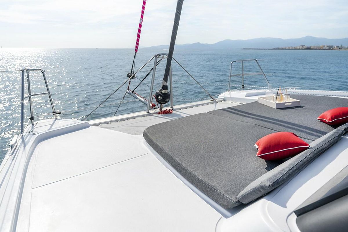 Deck of Hakuna, a Aventura Catamarans Aventura 37 catamaran at Sant Antoni de Portmany, Spain
