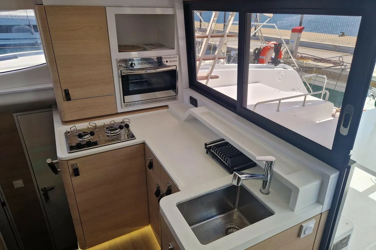 Galley of Hakuna, a Aventura Catamarans Aventura 37 catamaran at Sant Antoni de Portmany, Spain