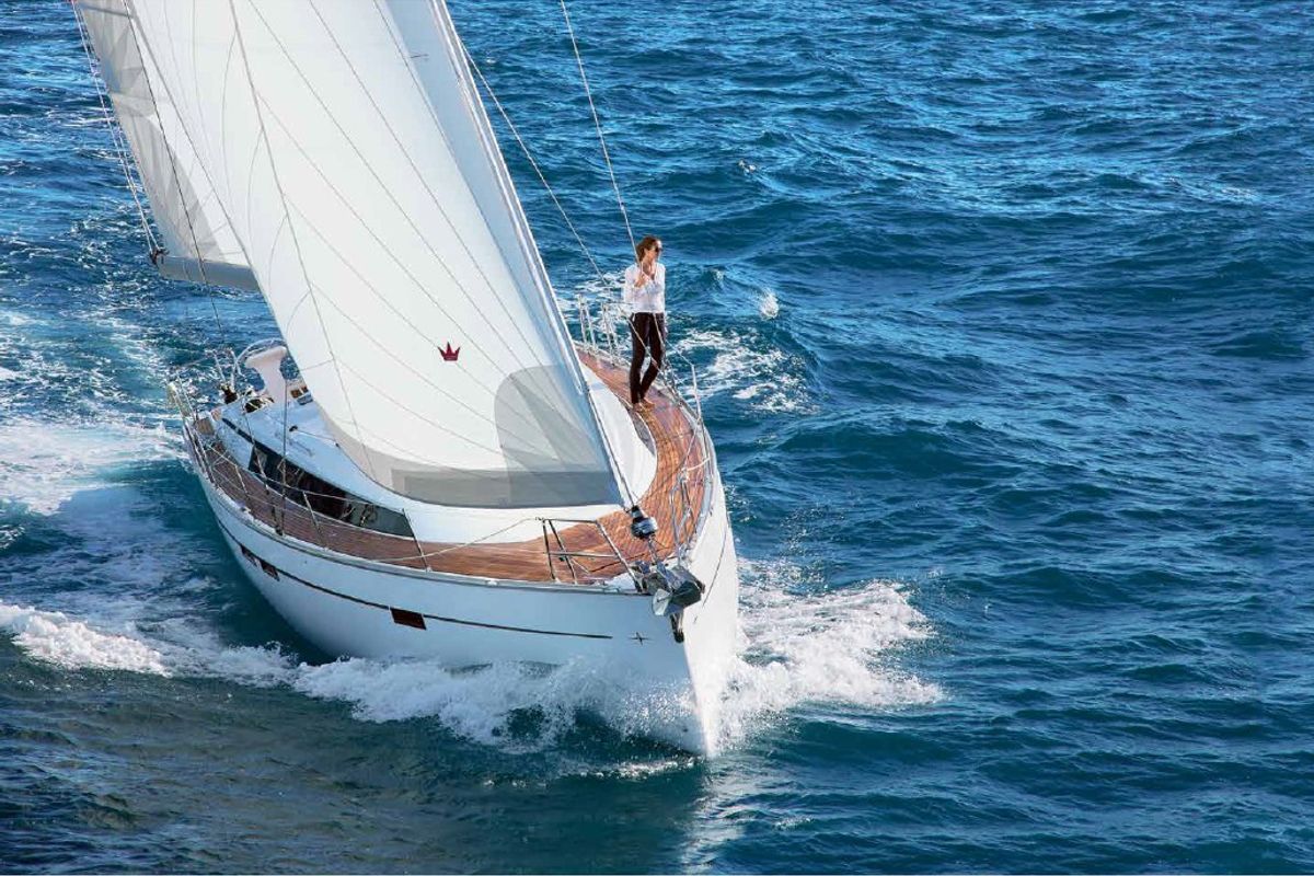 Exterior view of Trex, a Bavaria Cruiser 46 sailboat at Marmaris, Turkey