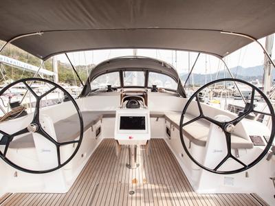 Cockpit of Trex, a Bavaria Cruiser 46 sailboat at Marmaris, Turkey
