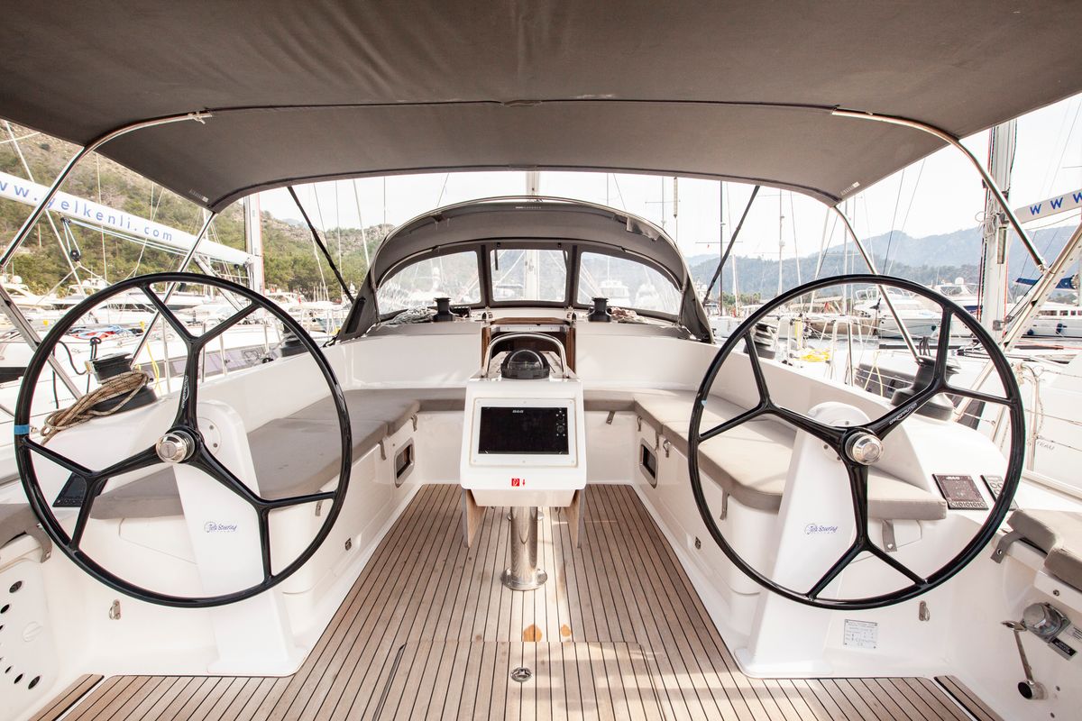 Cockpit of Trex, a Bavaria Cruiser 46 sailboat at Marmaris, Turkey