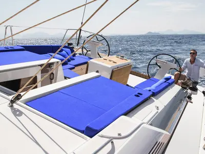 Cockpit of Sunsail 52.4 Premium, a Beneteau Oceanis 51.1 sailboat at Općina Marina, Croatia