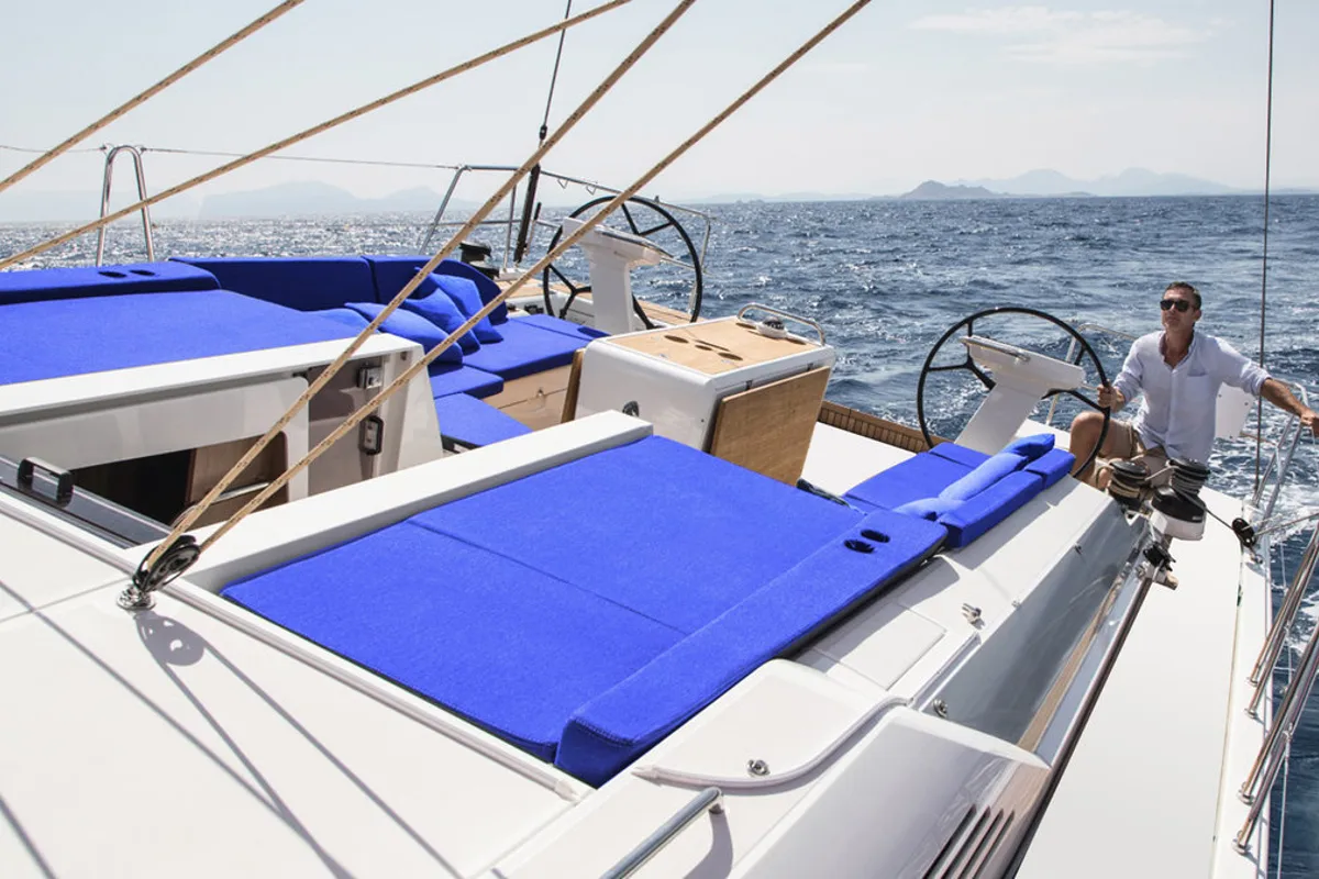 Cockpit of Sunsail 52.4 Premium, a Beneteau Oceanis 51.1 sailboat at Općina Marina, Croatia