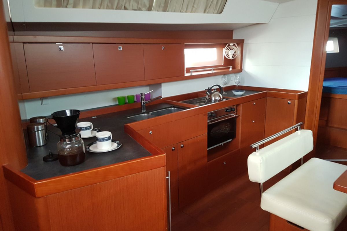 Galley of Allegria, a Beneteau Oceanis 45 sailboat at Municipal Unit of Lefkada, Greece
