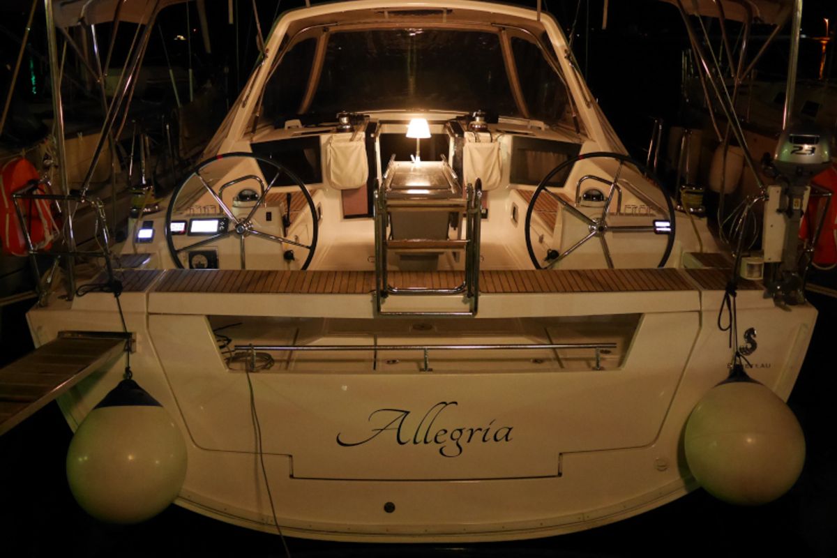 Exterior view of Allegria, a Beneteau Oceanis 45 sailboat at Municipal Unit of Lefkada, Greece