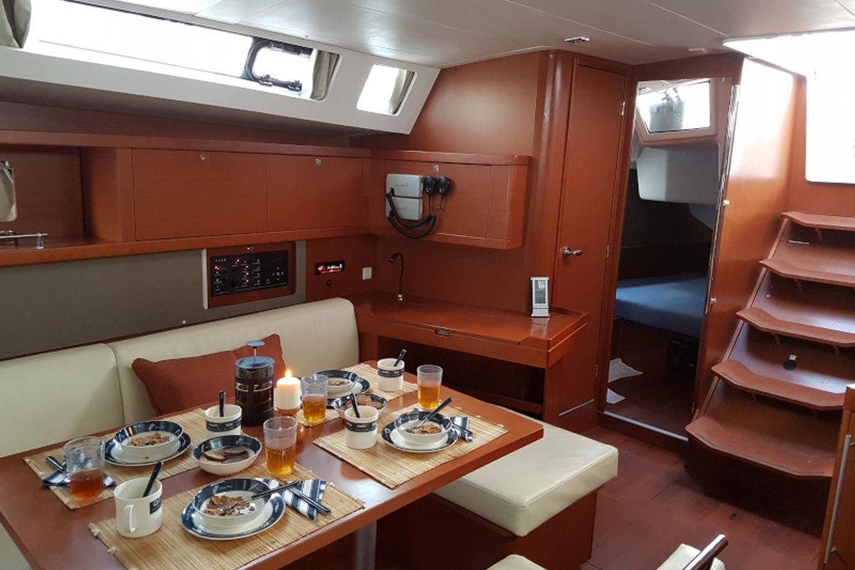 Salon of Allegria, a Beneteau Oceanis 45 sailboat at Municipal Unit of Lefkada, Greece