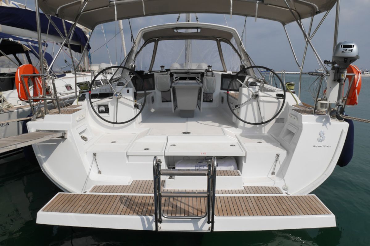 Deck of Allegria, a Beneteau Oceanis 45 sailboat at Municipal Unit of Lefkada, Greece