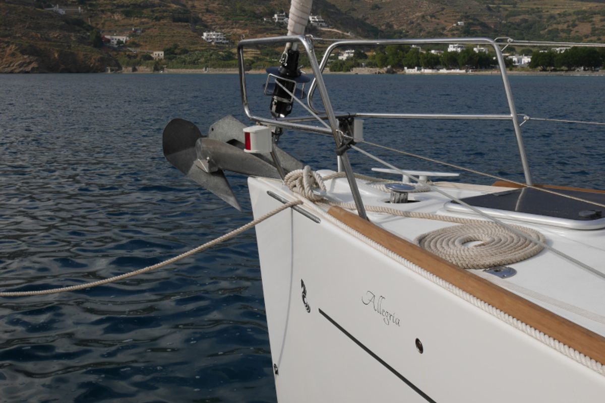 Deck of Allegria, a Beneteau Oceanis 45 sailboat at Municipal Unit of Lefkada, Greece