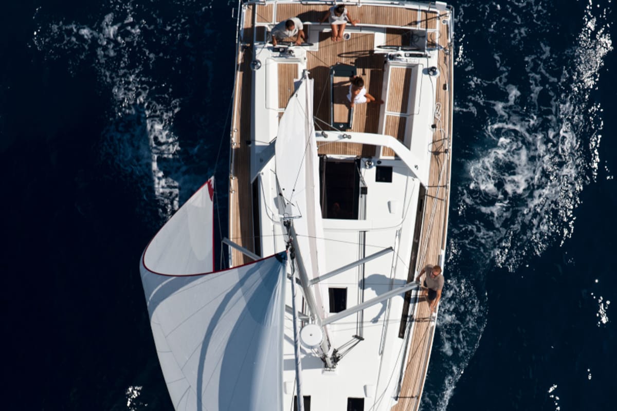 Exterior view of Allegria, a Beneteau Oceanis 45 sailboat at Municipal Unit of Lefkada, Greece