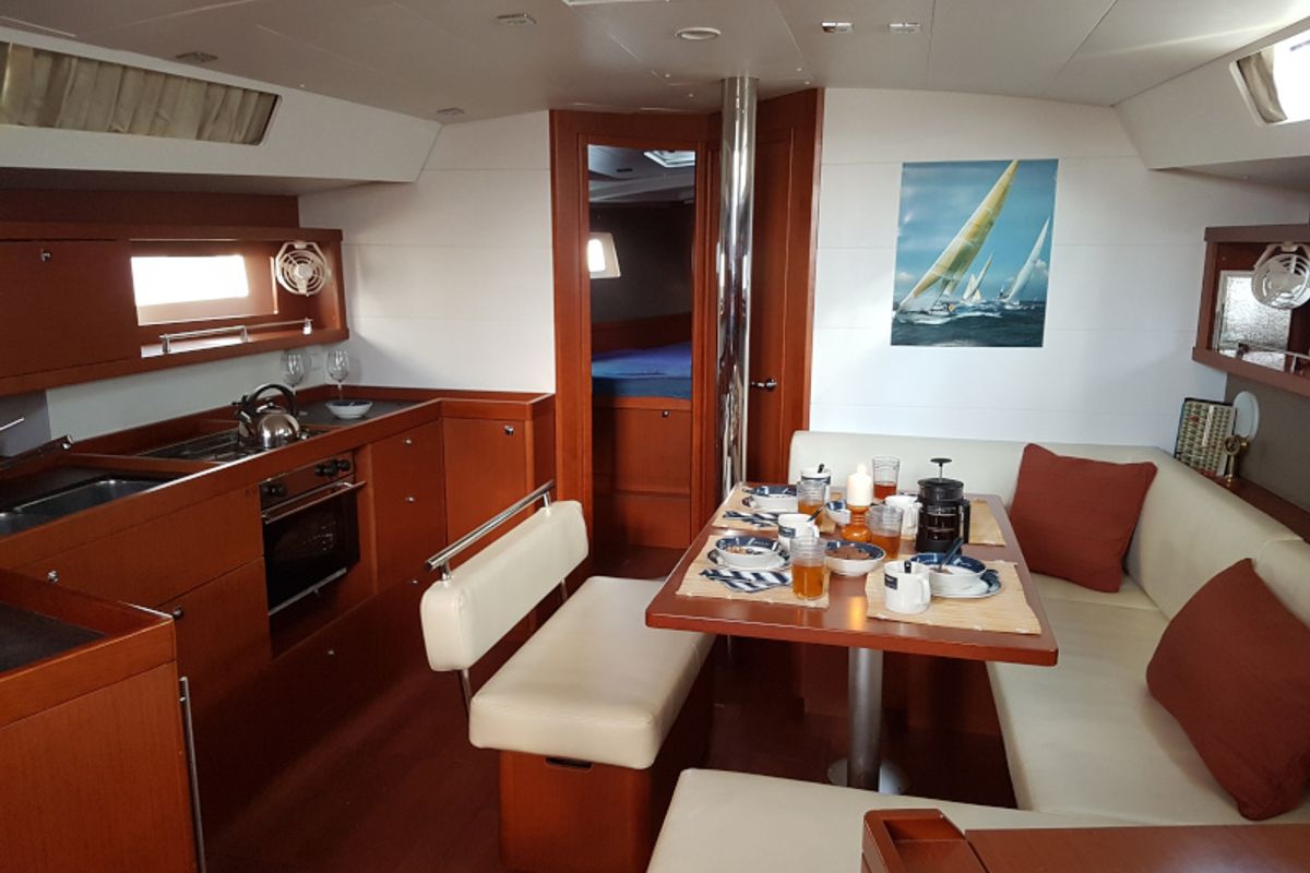 Salon of Allegria, a Beneteau Oceanis 45 sailboat at Municipal Unit of Lefkada, Greece