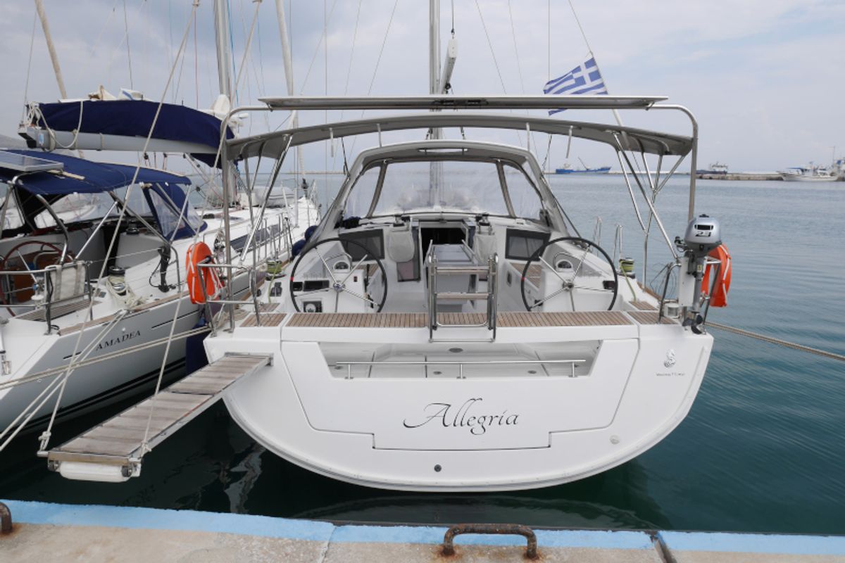 Exterior view of Allegria, a Beneteau Oceanis 45 sailboat at Municipal Unit of Lefkada, Greece