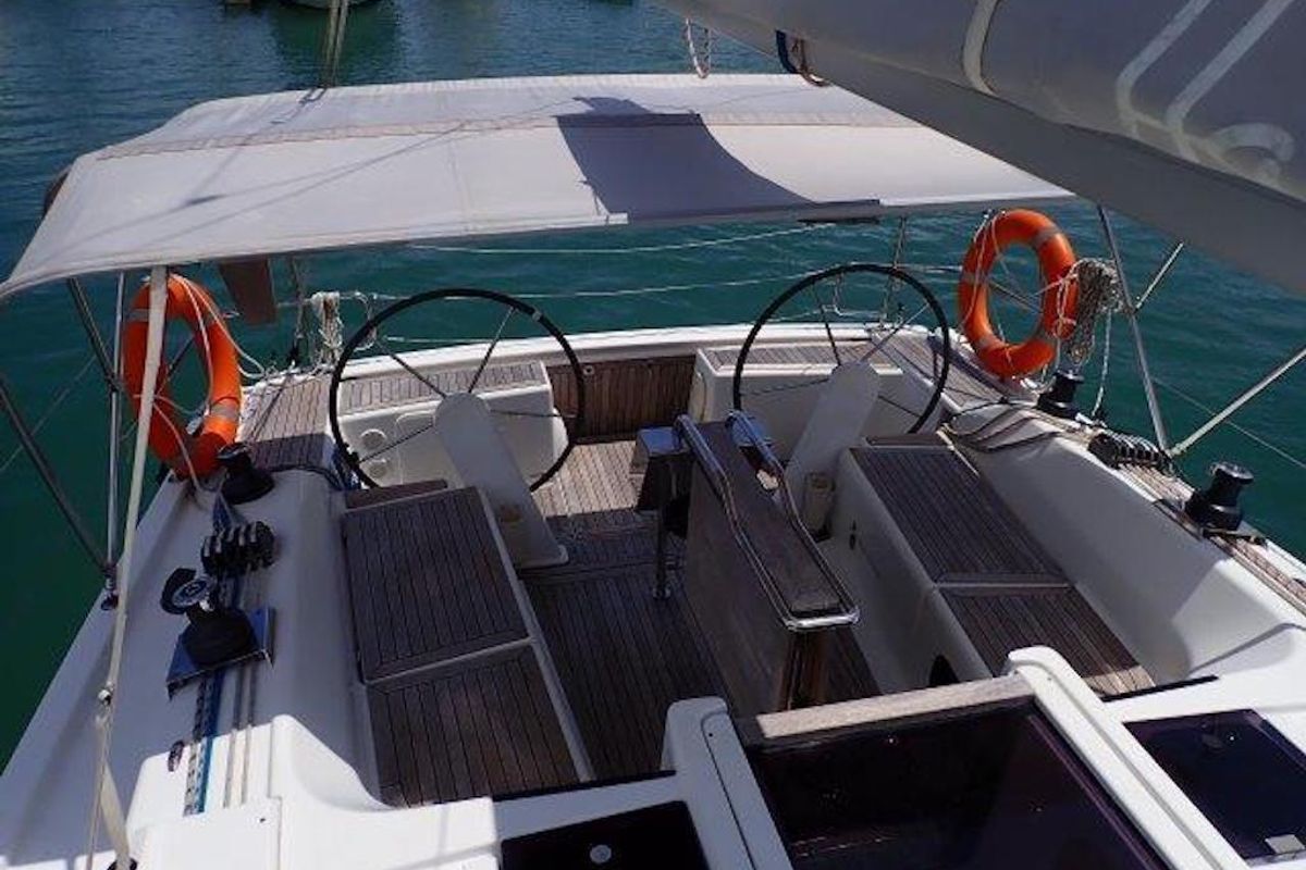 Cockpit of Iyarada, a Hanse Yachts Hanse 385 sailboat at Mai Khao, Thailand