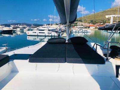 Deck of Princess Valeria, a Fountaine Pajot Elba 45 catamaran at Seget Donji, Croatia