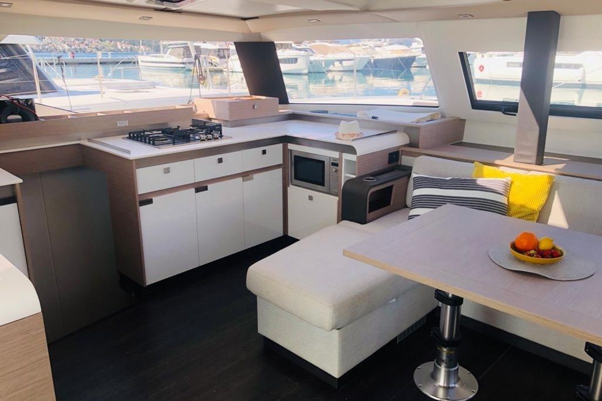 Galley of Princess Valeria, a Fountaine Pajot Elba 45 catamaran at Seget Donji, Croatia