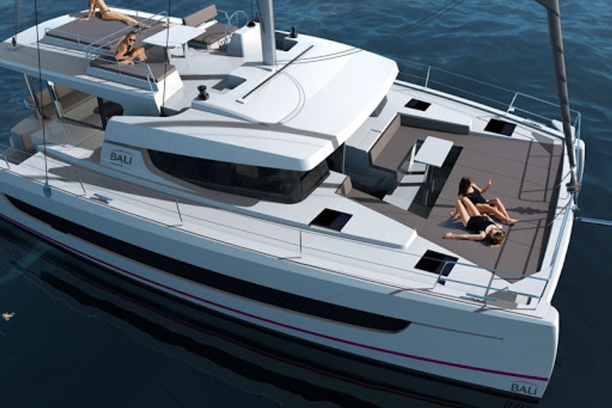 Exterior view of Arche VI, a Bali 4.6 catamaran at Salerno, Italy