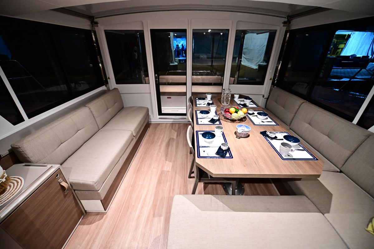 Salon of Arche VI, a Bali 4.6 catamaran at Salerno, Italy