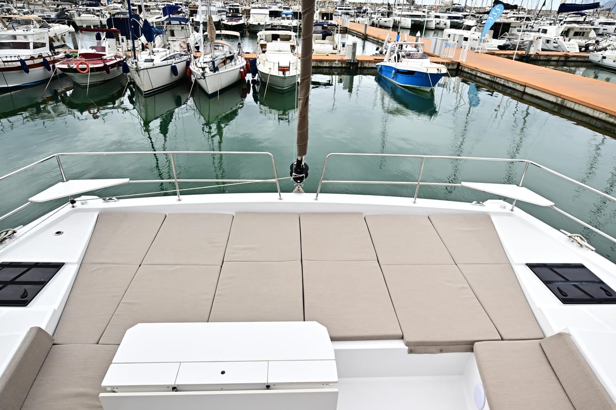 Deck of Arche VI, a Bali 4.6 catamaran at Salerno, Italy