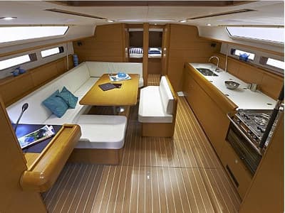 Salon of Joy, a Beneteau Oceanis 48 sailboat at Kontokali, Greece