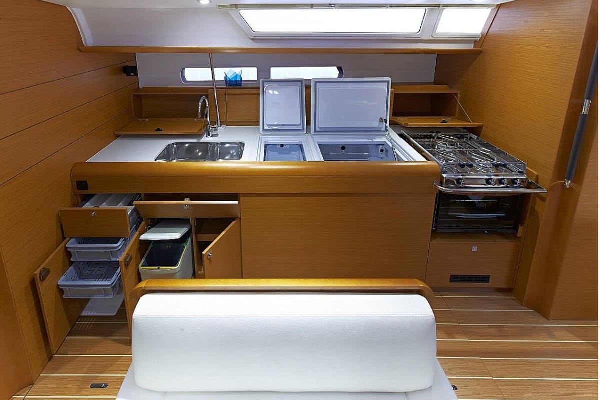 Galley of Joy, a Beneteau Oceanis 48 sailboat at Kontokali, Greece