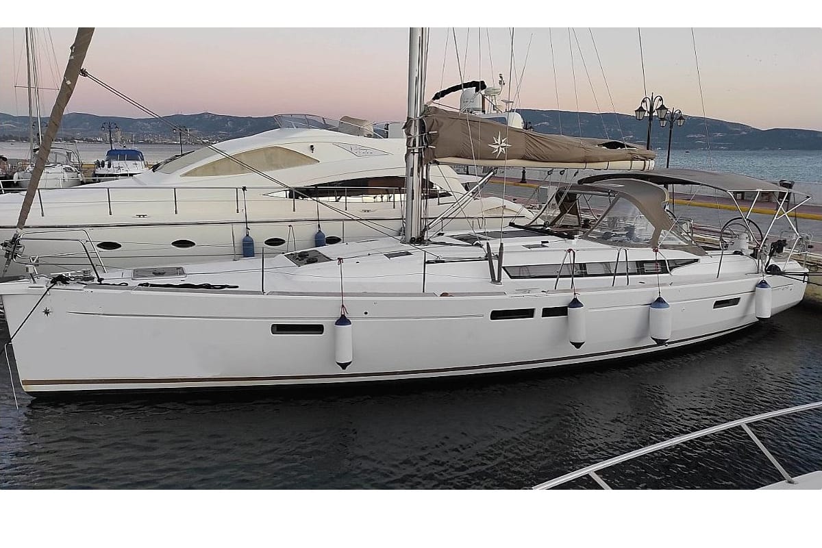 Exterior view of Joy, a Beneteau Oceanis 48 sailboat at Kontokali, Greece