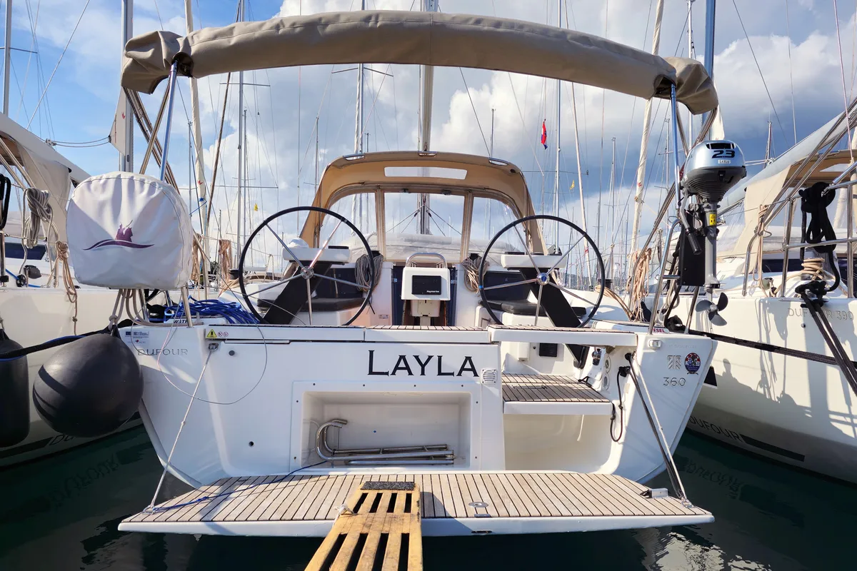 Exterior view of Layla, a Dufour 360 GL sailboat at Općina Rogoznica, Croatia