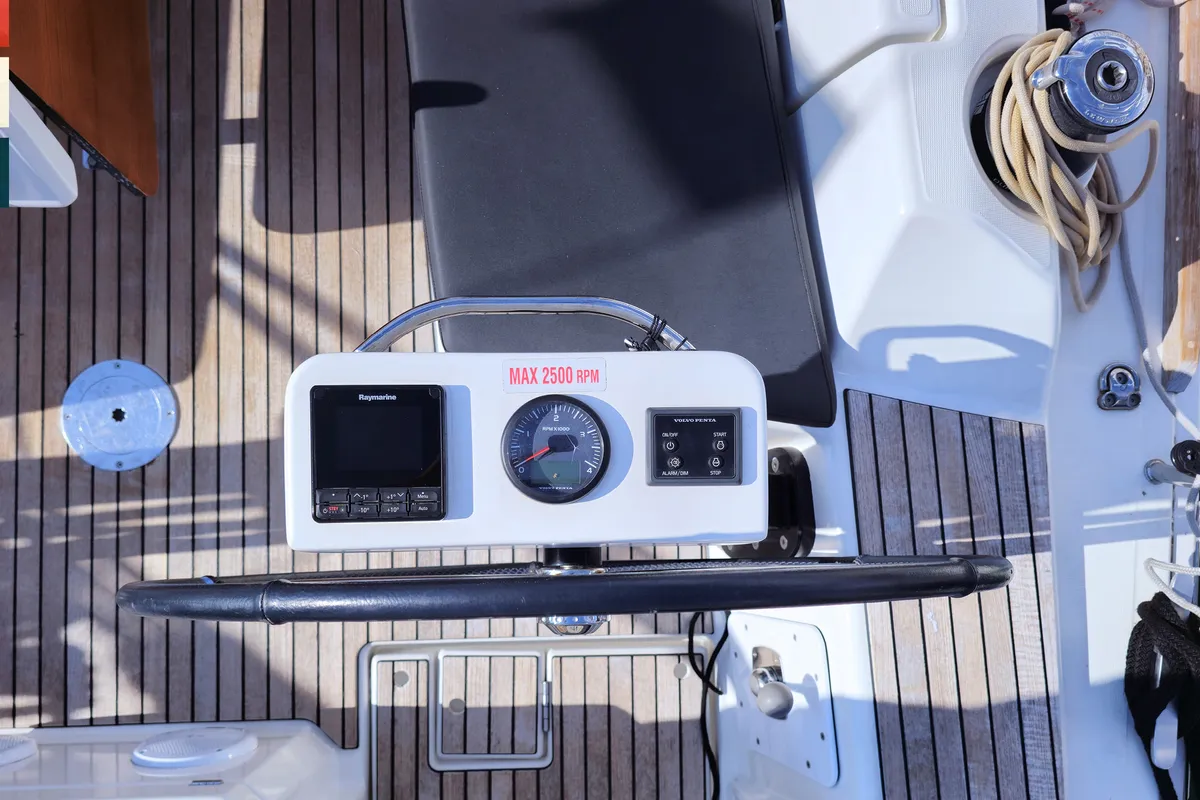 Cockpit of Layla, a Dufour 360 GL sailboat at Općina Rogoznica, Croatia