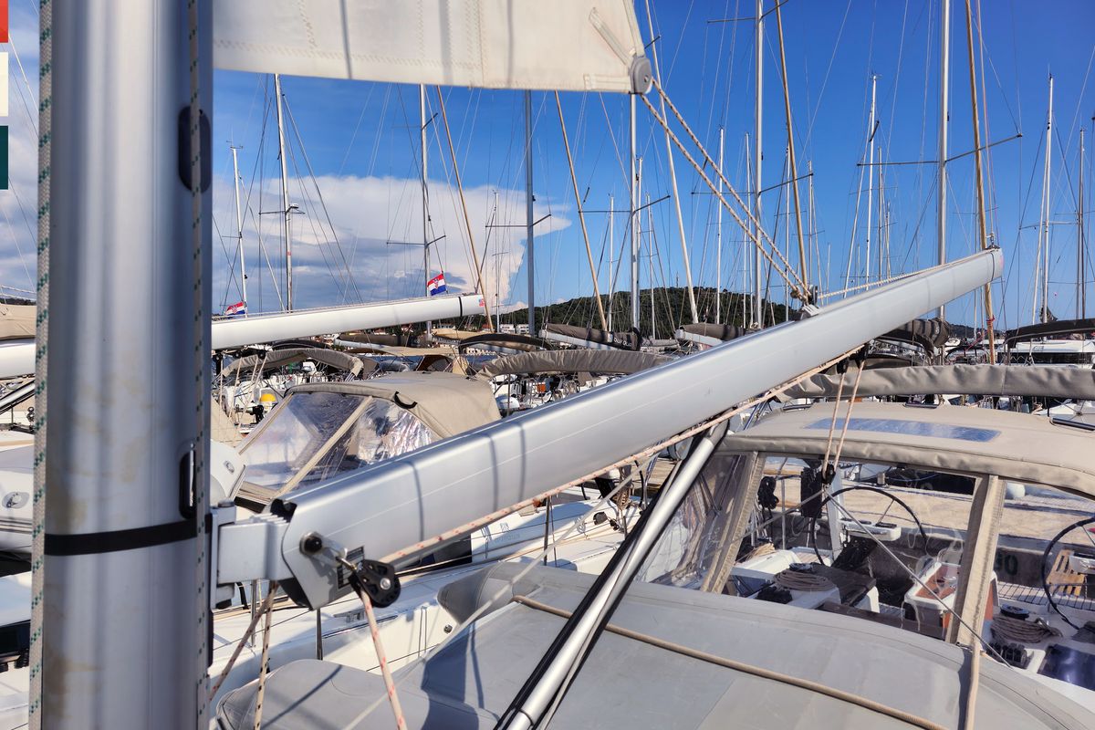 Deck of Layla, a Dufour 360 GL sailboat at Općina Rogoznica, Croatia