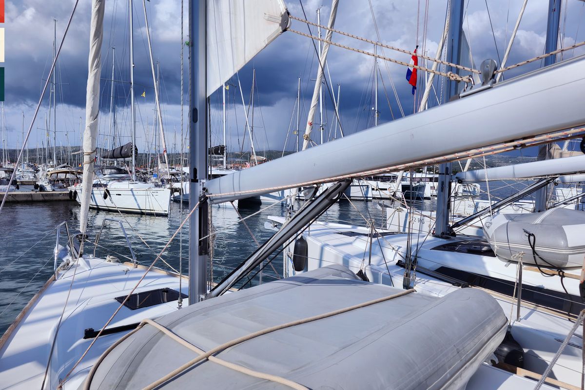 Deck of Layla, a Dufour 360 GL sailboat at Općina Rogoznica, Croatia