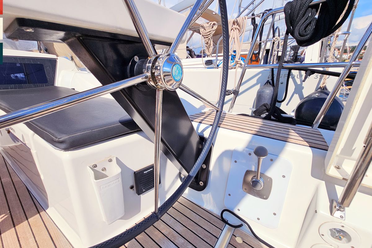 Cockpit of Layla, a Dufour 360 GL sailboat at Općina Rogoznica, Croatia
