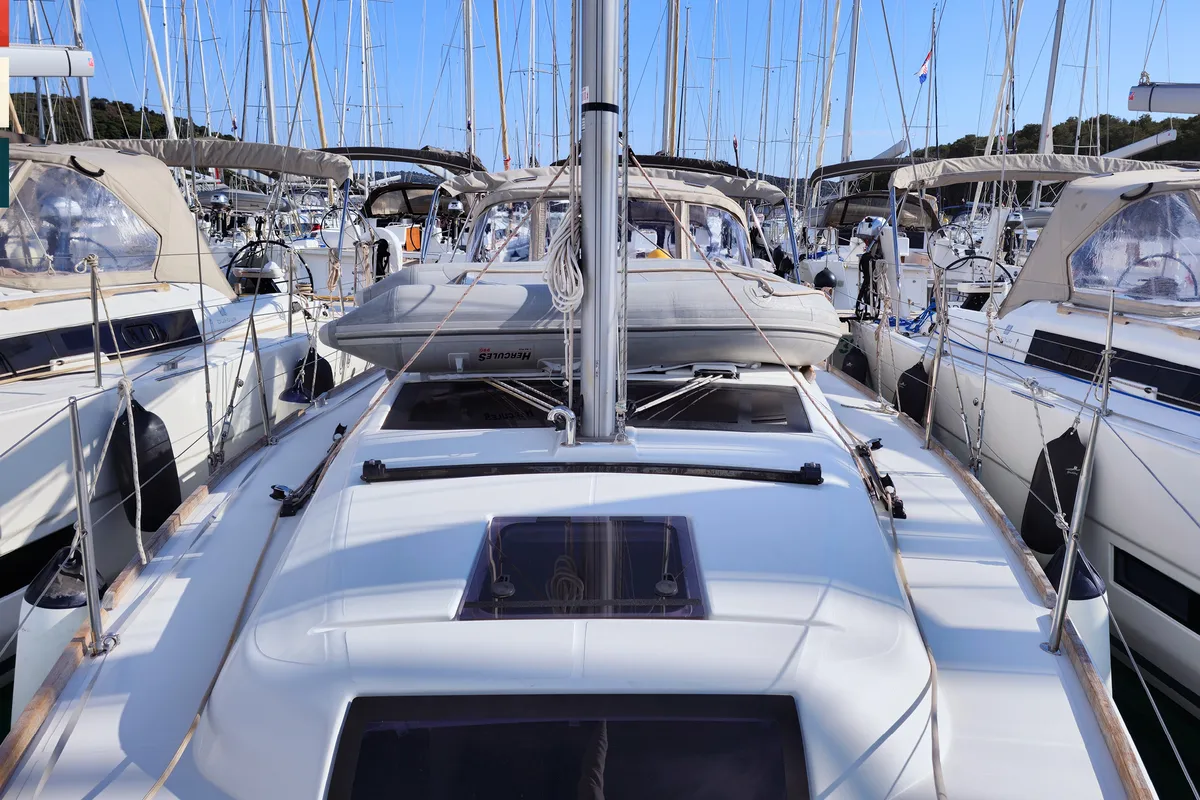 Deck of Layla, a Dufour 360 GL sailboat at Općina Rogoznica, Croatia