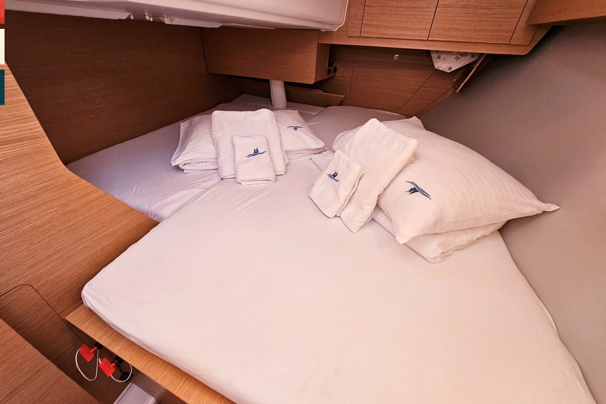Cabin on Layla, a Dufour 360 GL sailboat at Općina Rogoznica, Croatia