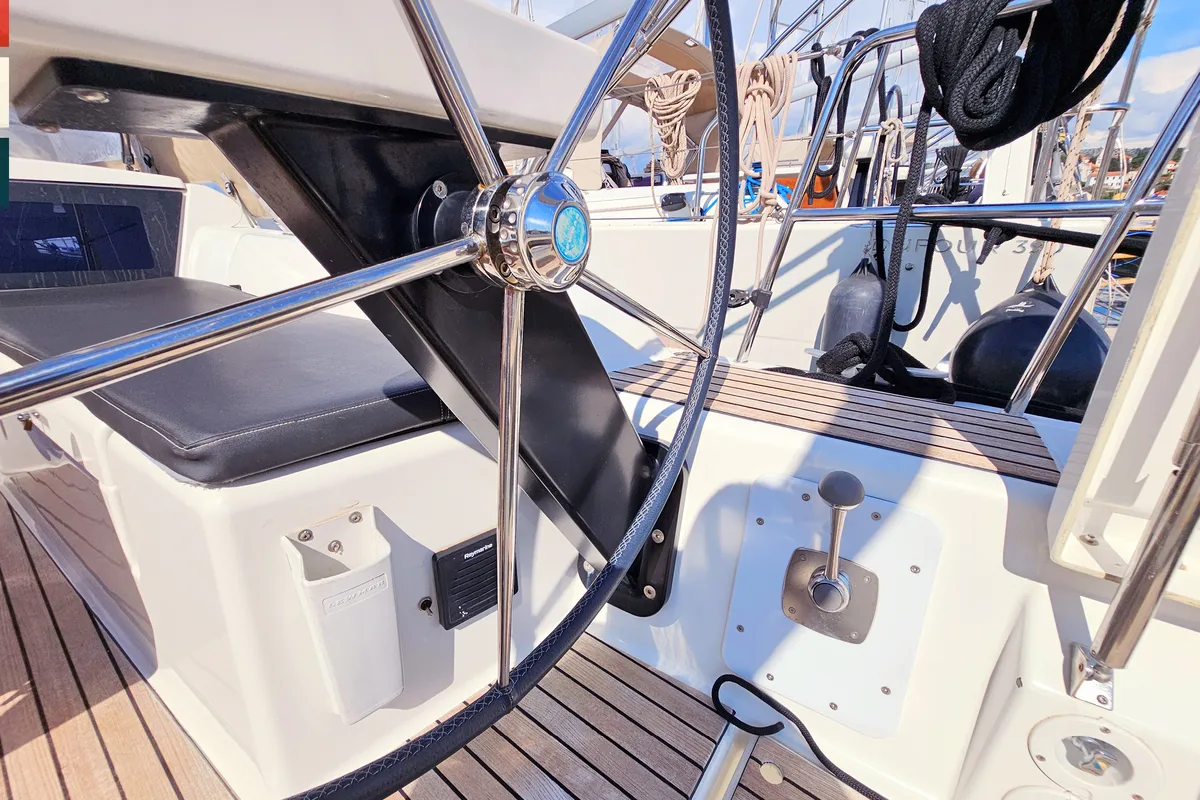 Cockpit of Layla, a Dufour 360 GL sailboat at Općina Rogoznica, Croatia