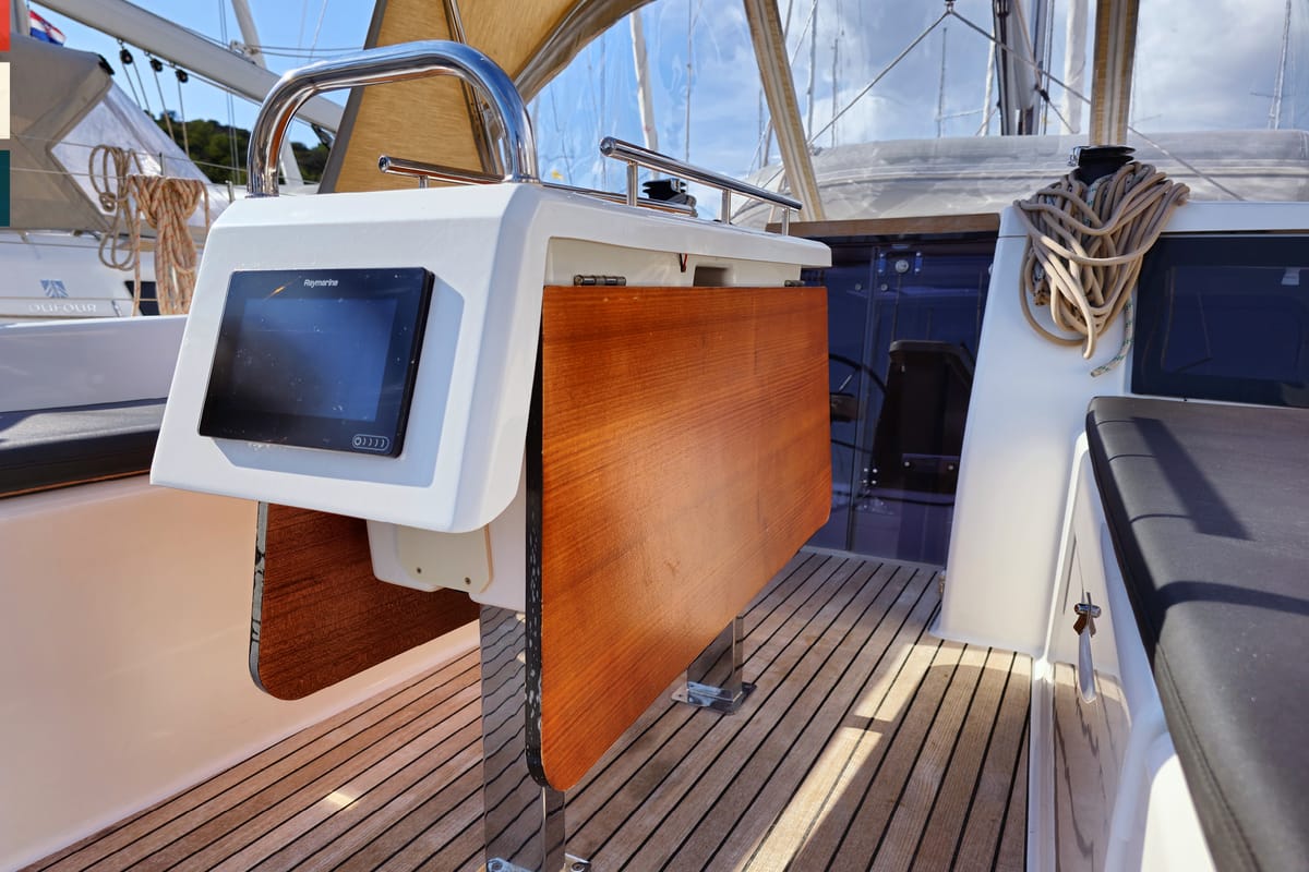 Cockpit of Layla, a Dufour 360 GL sailboat at Općina Rogoznica, Croatia